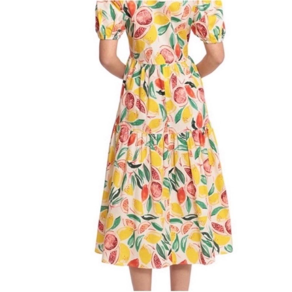 Donna Morgan Floral Dress Citrus Tiered Square Neck Cotton Yellow Red Size 6 - Picture 4 of 13